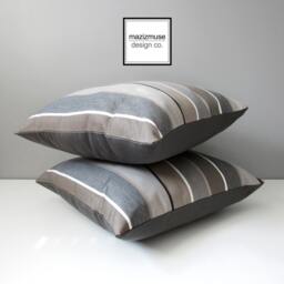 Decorative Grey & Brown Striped Sunbrella?? Outdoor Pillow Cover, Taupe & White Stripes, Modern Cushion For Porch/Patio Mazizmuse - thumbnail 1