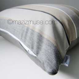 Decorative Grey & Brown Striped Sunbrella?? Outdoor Pillow Cover, Taupe & White Stripes, Modern Cushion For Porch/Patio Mazizmuse - thumbnail 2