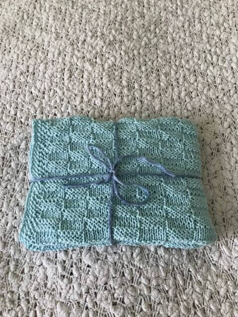 Hand Knit Baby Blanket - Aqua Mist, Car Seat Size - image 1