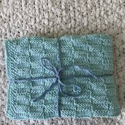 Hand Knit Baby Blanket - Aqua Mist, Car Seat Size - thumbnail 3