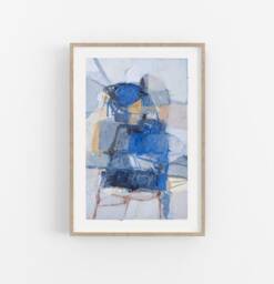 Small Blue Abstract Oil Painting On Canvas Paper - 12x18 - thumbnail 1