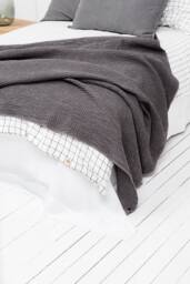 Grey Waffle Linen Bedspread, Luxury Throw Blanket, Handmade in Lithuania - thumbnail 1