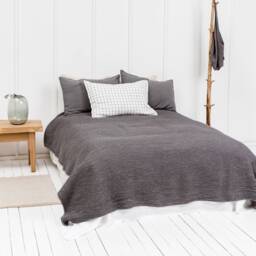 Grey Waffle Linen Bedspread, Luxury Throw Blanket, Handmade in Lithuania - thumbnail 2