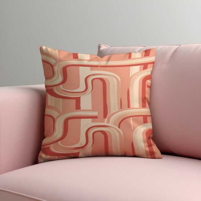 Retro Pink Cushion Cover, 70S Curvy Stripe Pattern Throw Pillowcase, Groovy Classic Decor, 18x18 - image 1