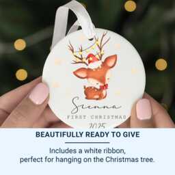 Personalized Baby's First Christmas Ornament - Reindeer Ceramic Keepsake - thumbnail 3