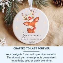 Personalized Baby's First Christmas Ornament - Reindeer Ceramic Keepsake - thumbnail 2