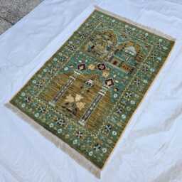 Handwoven Turkmen Wool Rug Green Geometric Afghan Art - 4.10 X 2.8 Ft - thumbnail 3
