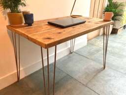 Reclaimed Wood Desk Scaffold Copper Hairpin Legs - thumbnail 1