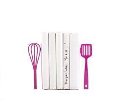 Metal Kitchen Bookends Spatula & Whisk, Modern Purple Decor