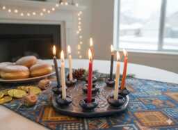 Menorah - Clay Blue, Crochet Decoration For Hanukkah - thumbnail 1