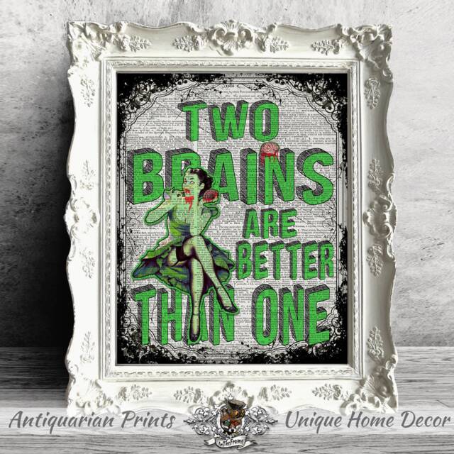 Zombie Art Print, Horror Pin Up Wall Decor, Antique Dictionary Book Print Art, Walking Dead Lovers, Unique Home Decor Brain - image 1
