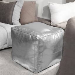 Handmade Moroccan Faux Leather Pouf Silver Square Ottoman Footstool - Unstuffed - thumbnail 4
