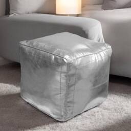 Handmade Moroccan Faux Leather Pouf Silver Square Ottoman Footstool - Unstuffed - thumbnail 2