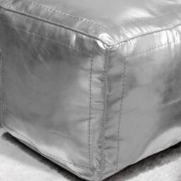 Handmade Moroccan Faux Leather Pouf Silver Square Ottoman Footstool - Unstuffed - thumbnail 3