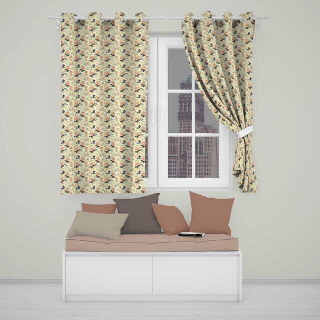 Vintage Cream Floral Meadow Soft Tones Seamless Pattern Readymade Eyelet Ring Top Thermal 100% Blackout Curtains - image 1