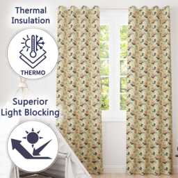 Vintage Cream Floral Meadow Soft Tones Seamless Pattern Readymade Eyelet Ring Top Thermal 100% Blackout Curtains - thumbnail 3