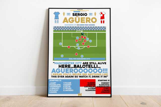 Sergio Aguero V Qpr Print, Manchester City Poster, Football Wall Art, Posters, Man Fc, Print - image 1