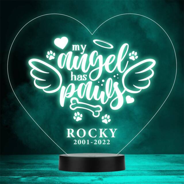 My Angel Has Paws Pet Loss Memorial Dates Personalised Gift Colour Night Light - image 1
