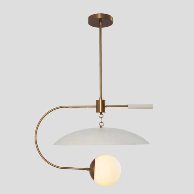 Mid-Century Modern Sputnik Chandelier - Brass & White Glass Pendant Lighting - image 1