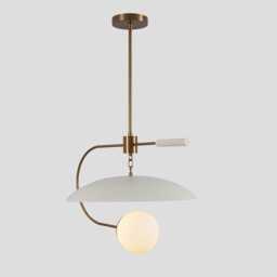 Mid-Century Modern Sputnik Chandelier - Brass & White Glass Pendant Lighting - thumbnail 3