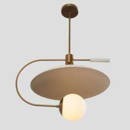 Mid-Century Modern Sputnik Chandelier - Brass & White Glass Pendant Lighting - thumbnail 2