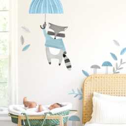 Floating Raccoon - Fabric Wall Decal Woodland Blue Collection Mej - thumbnail 3