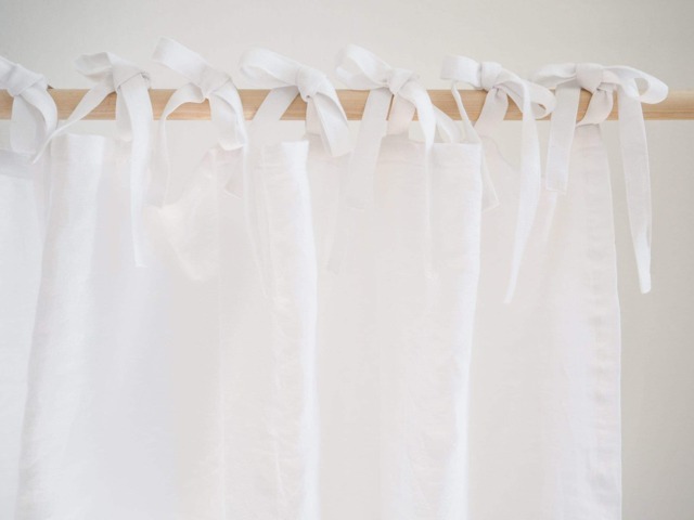 Homey White Tie Top Curtain Made Of Medium Linen - 160 G/M2//Scandinavian Design Drapes 1 Pcs - image 1