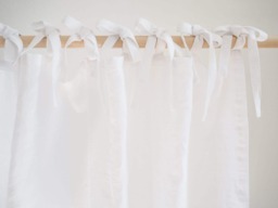 Homey White Tie Top Curtain Made Of Medium Linen - 160 G/M2//Scandinavian Design Drapes 1 Pcs - thumbnail 1