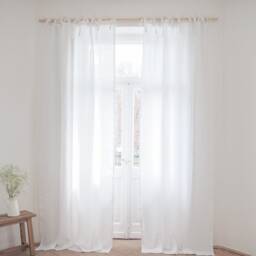 Homey White Tie Top Curtain Made Of Medium Linen - 160 G/M2//Scandinavian Design Drapes 1 Pcs - thumbnail 2