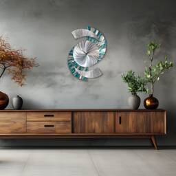 Teal Abstract Metal Wall Clock Modern Silver Timepiece, 18x24 - thumbnail 2