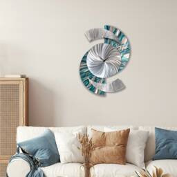 Teal Abstract Metal Wall Clock Modern Silver Timepiece, 18x24 - thumbnail 4