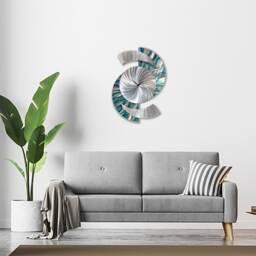 Teal Abstract Metal Wall Clock Modern Silver Timepiece, 18x24 - thumbnail 3