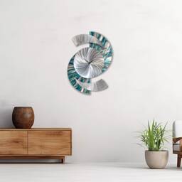 Teal Abstract Metal Wall Clock Modern Silver Timepiece, 18x24