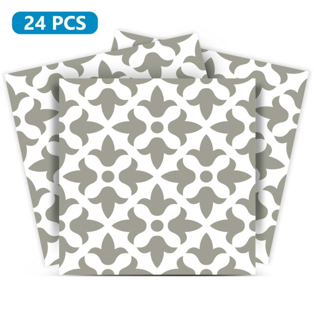 Silver Gray Tile Stickers Wall Mural Bath Tile Mexican Set Of 20 Tiles Star Decals Kitchen Tiles K19 - image 1