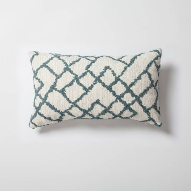 Blue Kilim Pattern Lumbar Pillow Cover Woven Jacquard, Bohemian Coastal Style - 12x20 - image 1