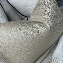 Luxury Damask Pillow Cover Sand Stone Designer Fabric - thumbnail 2