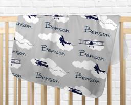 Personalized Baby Blanket Gift Soft Fleece Airplane Shower Newborn Watch Me Grow Boy Custom Monogram - thumbnail 1