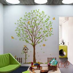 White Tree Wall Decal Kids Room Decor, Birds & Birdhouse - thumbnail 3