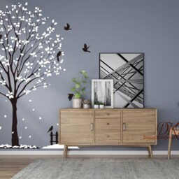 White Tree Wall Decal Kids Room Decor, Birds & Birdhouse - thumbnail 2
