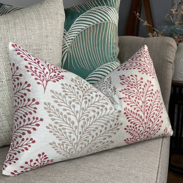 "John Lewis & Partners Bracken, Red - Taupe Cushion Cover, Decorative Pillow Leaves Trail, Double Sided, Rectangle Size 12"" X 20" - image 1