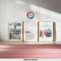 Bolton Poster Prints - Set Of 3 Posters - Watercolour Wall Art Decor Travel Hanging England Artwork Gift UK Painting - thumbnail 1