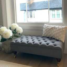 Chesterfield Plush Velvet Footstool - Mahogany Castor Legs Ottoman - thumbnail 2