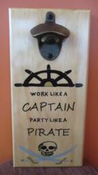 Work Like A Captian Party A Pirate Wall Mounted Wooden Magnetic Bottle Opener With Magnetic Cap Catcher Bottle Catching Opener - thumbnail 1