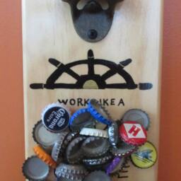 Work Like A Captian Party A Pirate Wall Mounted Wooden Magnetic Bottle Opener With Magnetic Cap Catcher Bottle Catching Opener - thumbnail 2