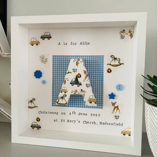 Baptism Baby Gift For Boy, Unique Godson From Godmother, Christening Grandson, Naming Gift, Personalised Frame - image 1