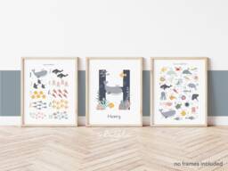 Personalised Sea Animals Print Set, Boy Ocean Nursery Alphabet & Numbers Chart Print, Under The Prints - thumbnail 1
