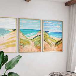 Set Of 3 Sleeping Bear Dunes Posters, Michigan Travel Prints, Usa Coastal Wall Art, Great Lakes Poster Set, Beach House Decor - thumbnail 2