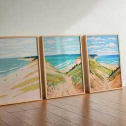 Set Of 3 Sleeping Bear Dunes Posters, Michigan Travel Prints, Usa Coastal Wall Art, Great Lakes Poster Set, Beach House Decor - thumbnail 3