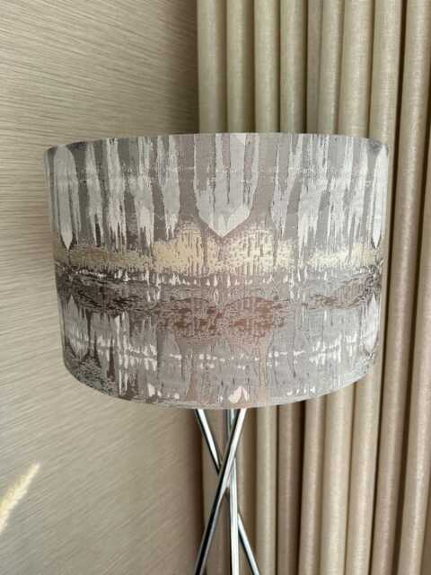 Handmade Lampshade in Fryetts Inca Abstract Print Fabric Grey, Silver, Taupe, Gold. Various Sizes Available, Ceiling Or Table Lamp Options - image 1