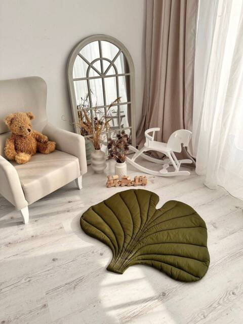 Gingko Biloba Leaf Baby Play Mat Organic Cotton, Neutral Nursery Decor - image 1